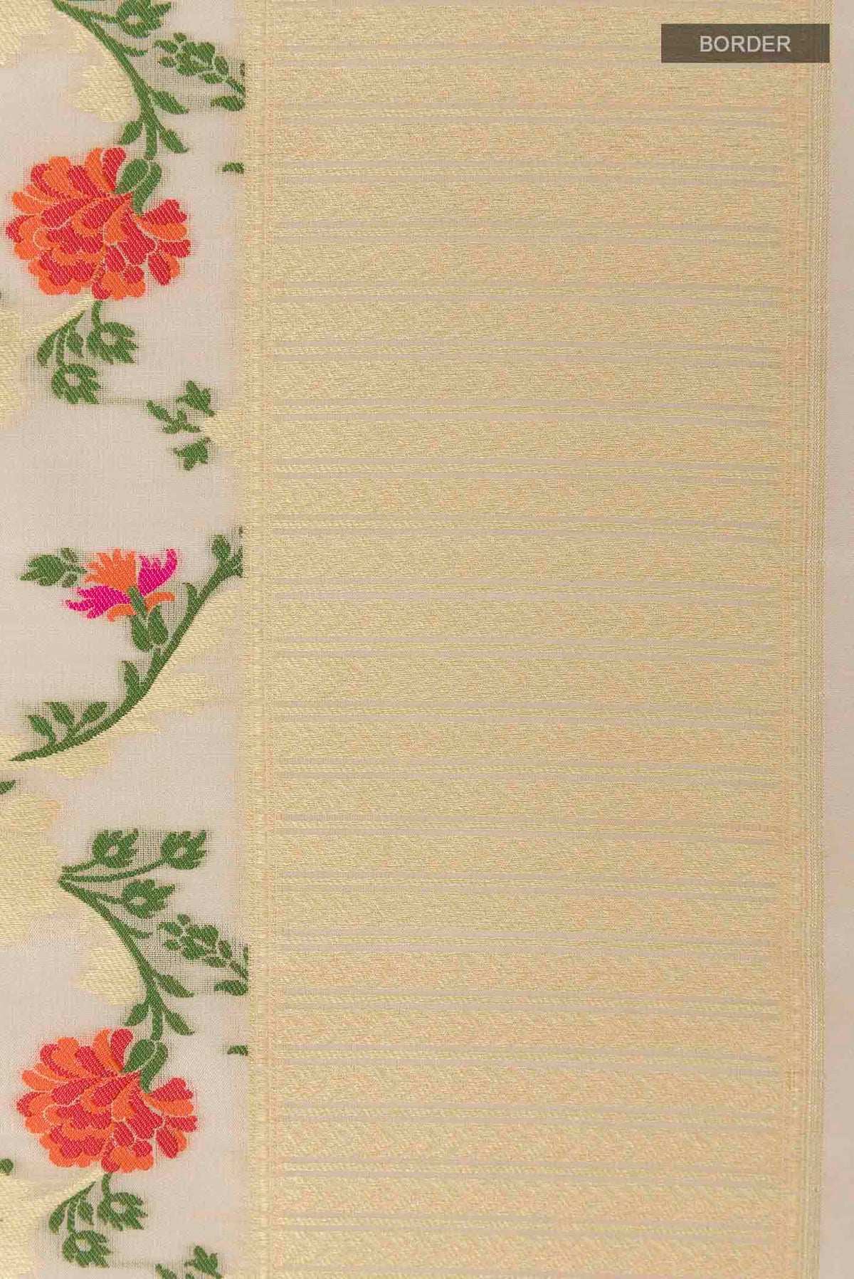 Border image of Off White Banarasi Silk Saree with Jacquard With Zari Butta on the body and Zari Border