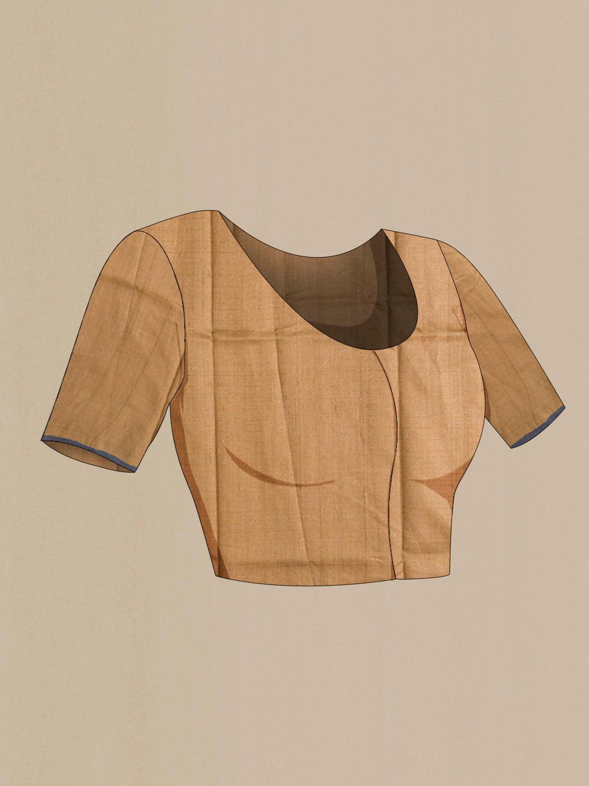 Close up image of the blouse of Brown Tussar Silk Saree with Checked design on the body and Plain Border