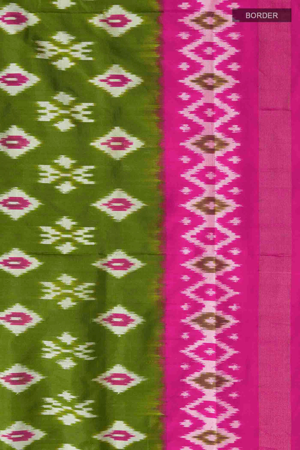 Border image of Green Pochampally Silk Saree with Ikat design on the body and Zari Border