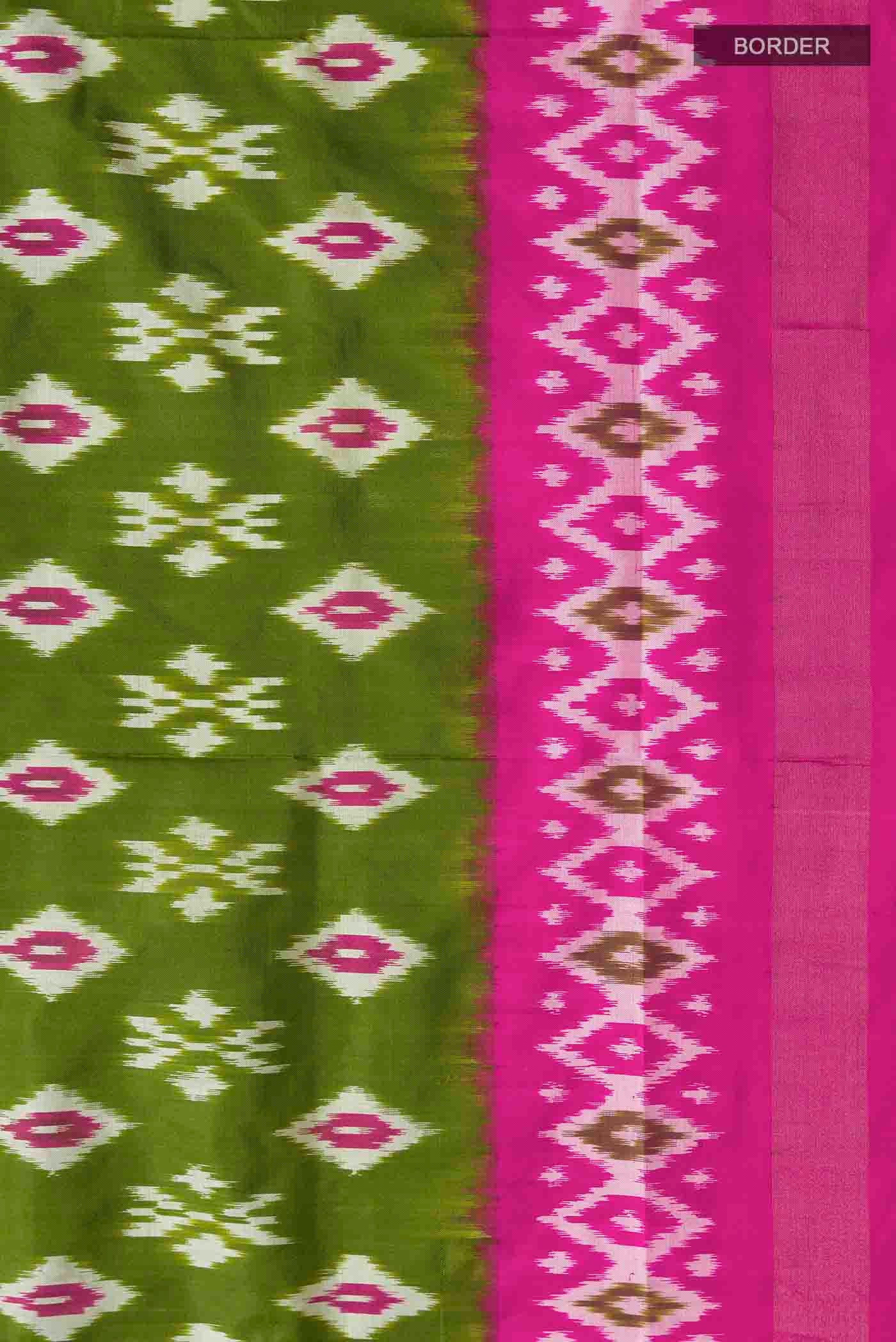 Border image of Green Pochampally Silk Saree with Ikat design on the body and Zari Border
