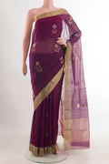 Purple Chanderi Silk Cotton Saree with Zari Butta on the body and Zari Border displayed on a mannequin