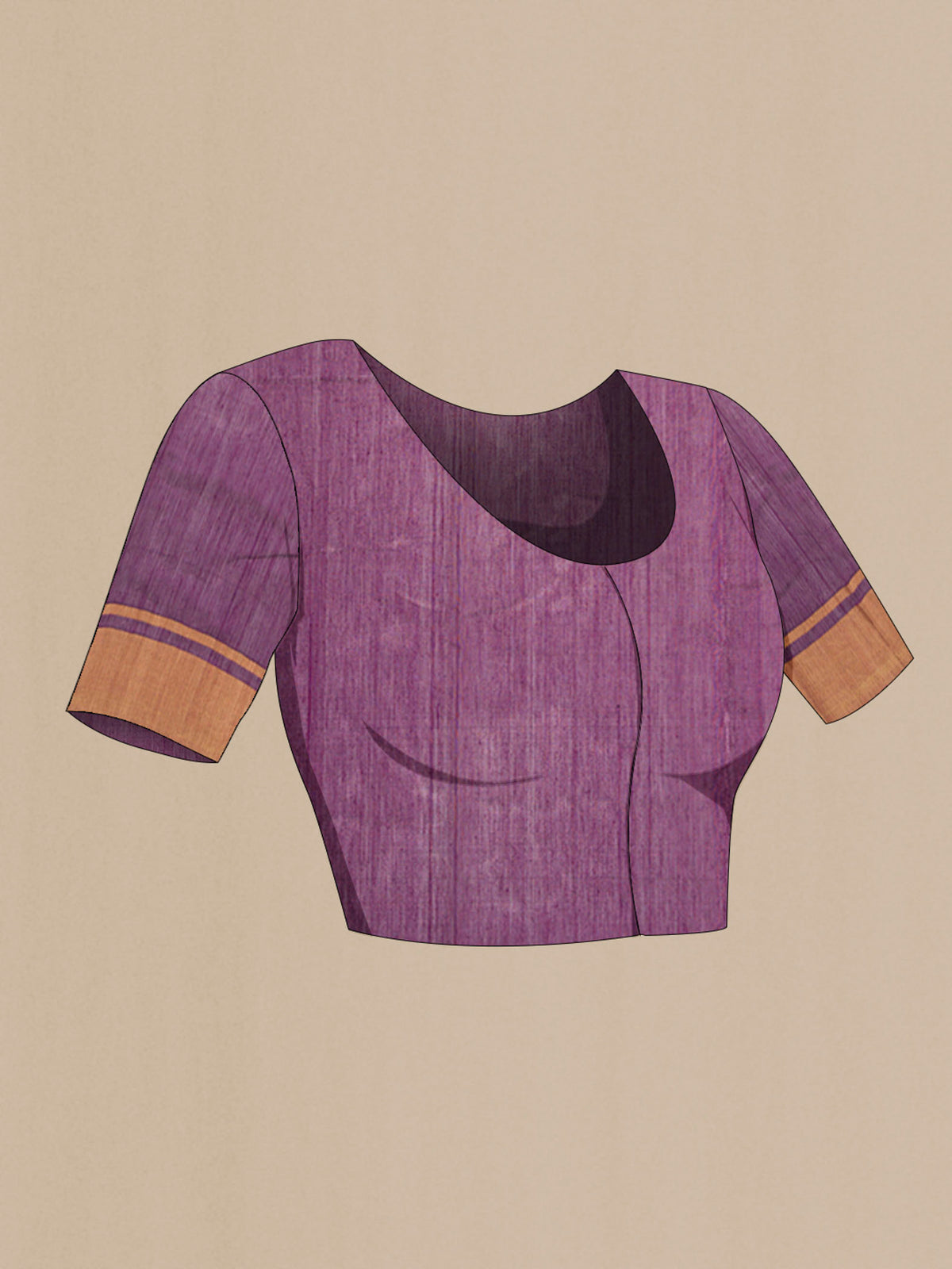 Close up image of the blouse of Purple Chanderi Silk Cotton Saree with Zari Butta on the body and Zari Border