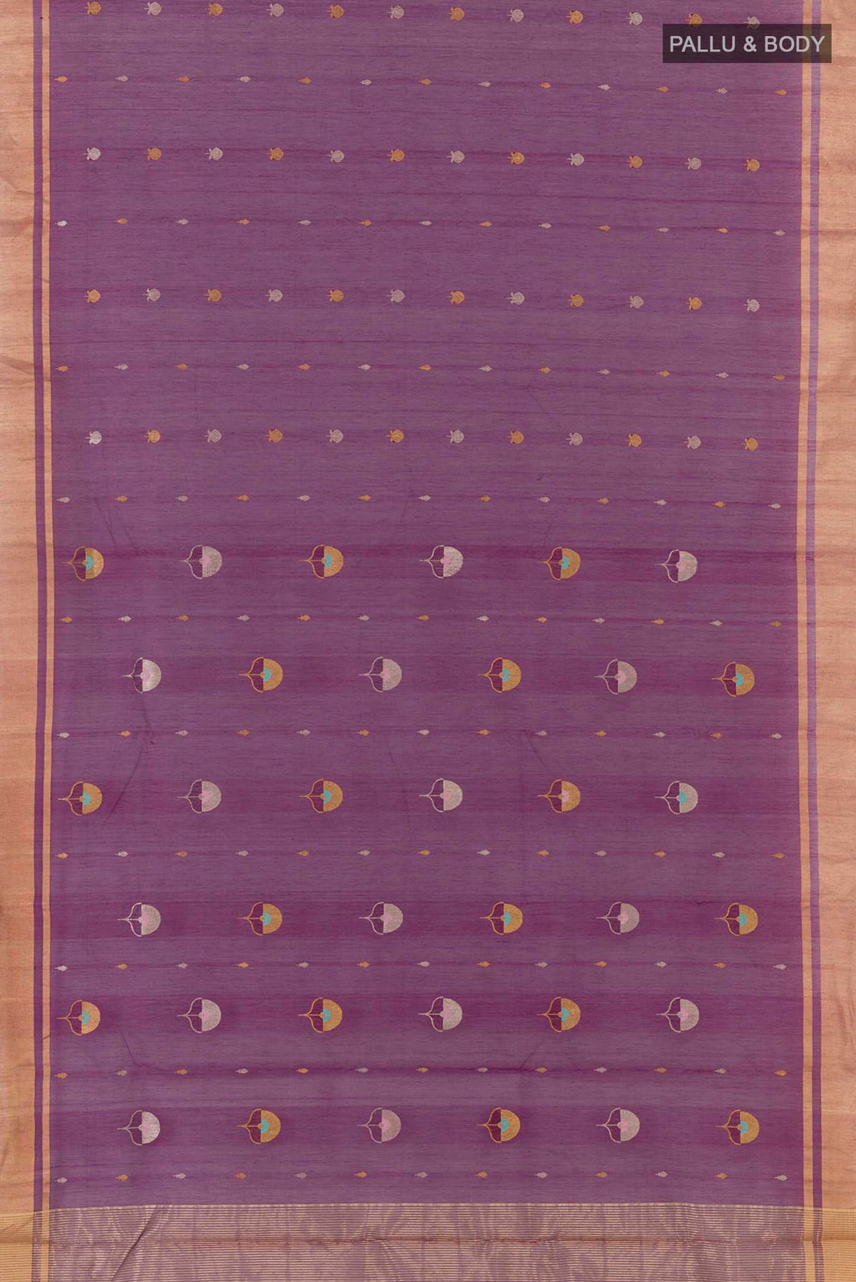 Flat view of Purple Chanderi Silk Cotton Saree with Zari Butta on the body and Zari Border