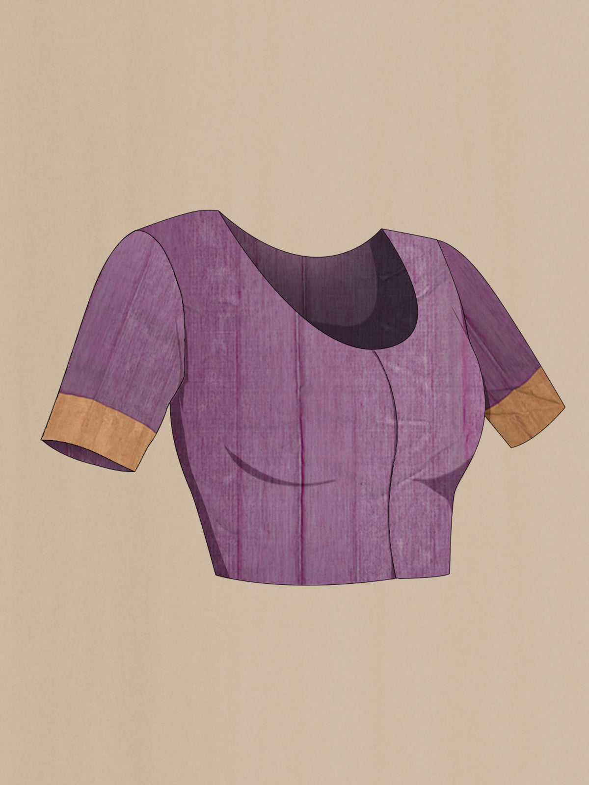 Close up image of the blouse of Purple Chanderi Silk Saree with Zari Butta on the body and Zari Border