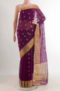 Purple Chanderi Silk Saree with Zari Butta on the body and Zari Border displayed on a mannequin