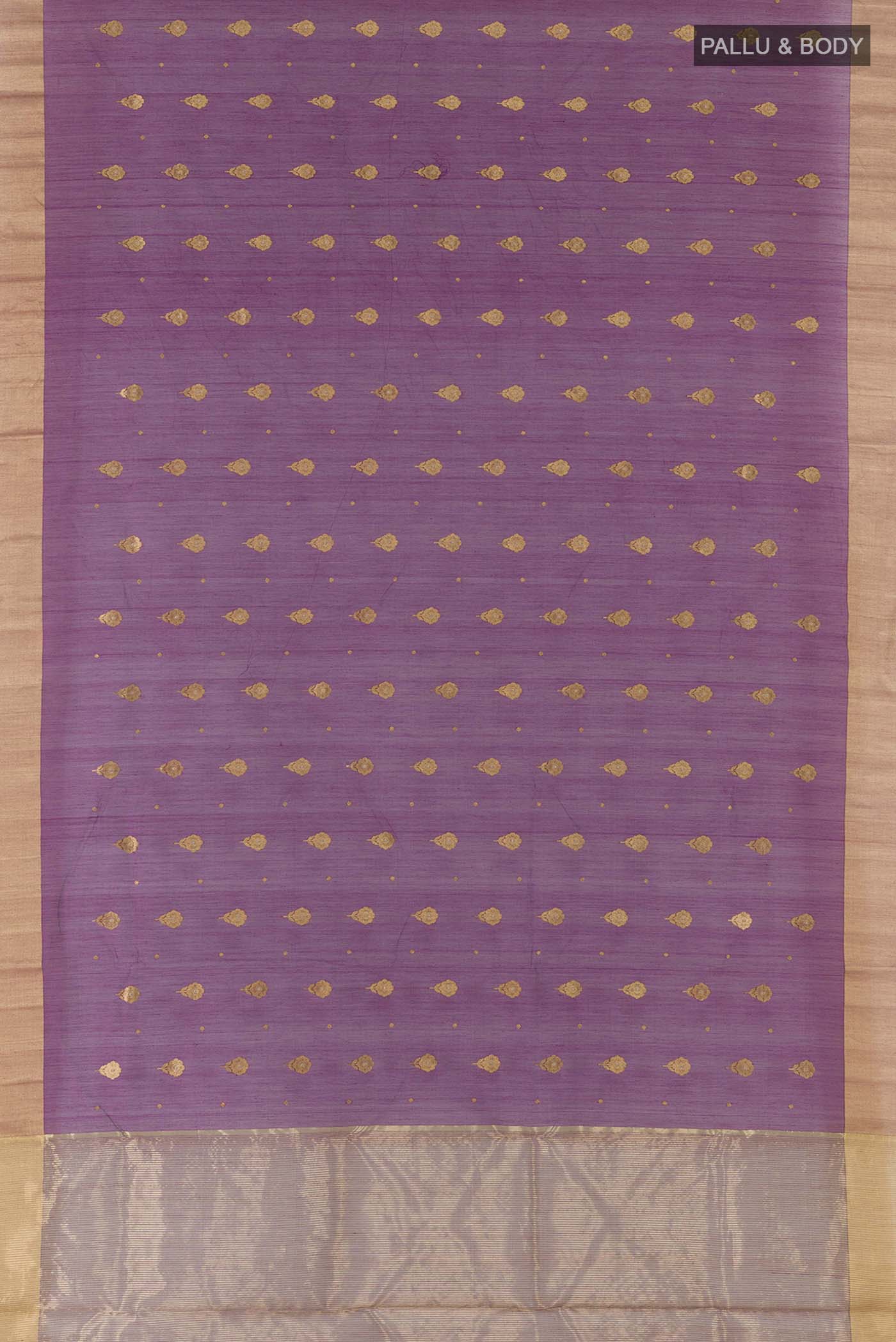 Flat view of Purple Chanderi Silk Saree with Zari Butta on the body and Zari Border
