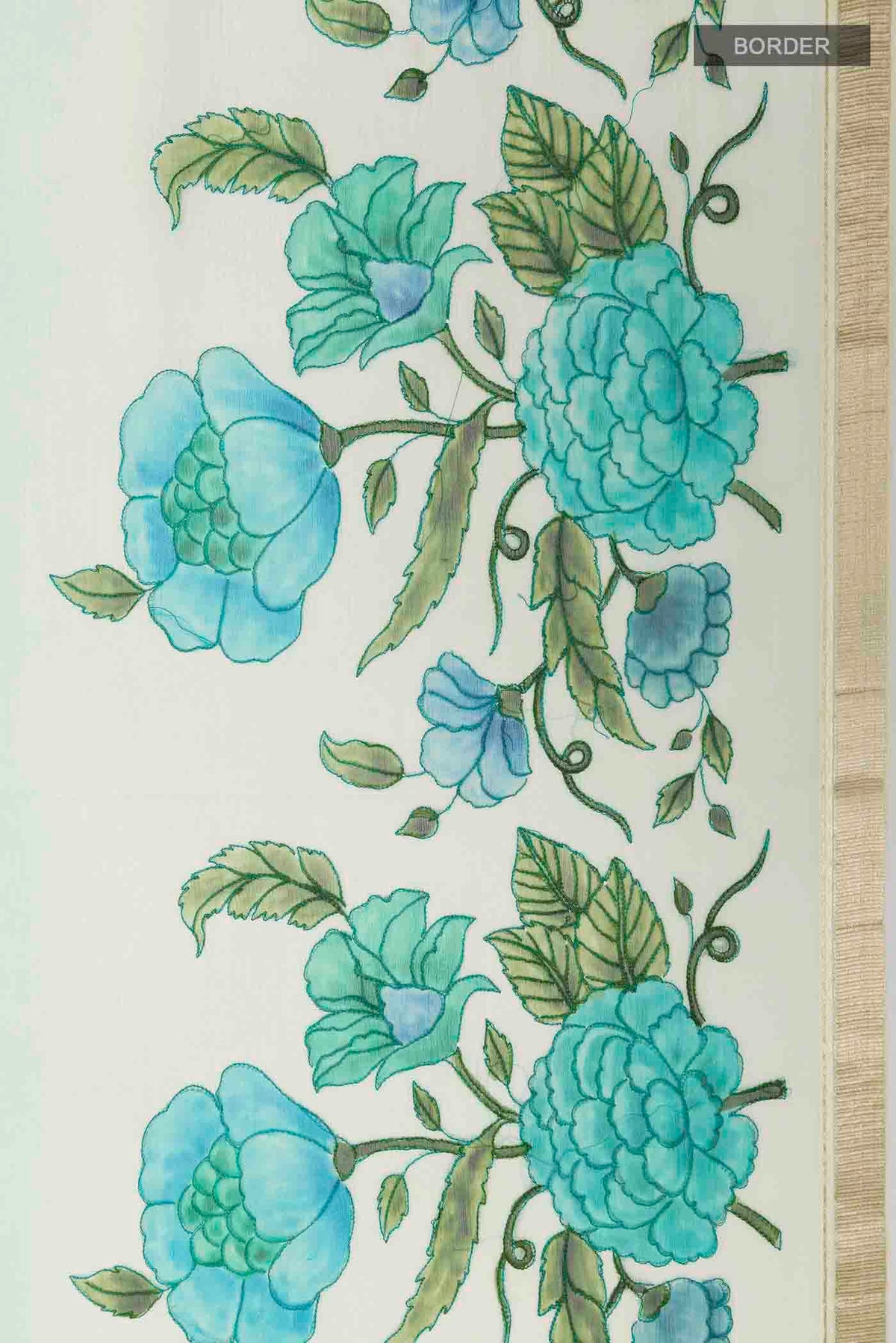 Border image of Sea Green Mysore Chiffon Saree with Printed design on the body and Zari Border