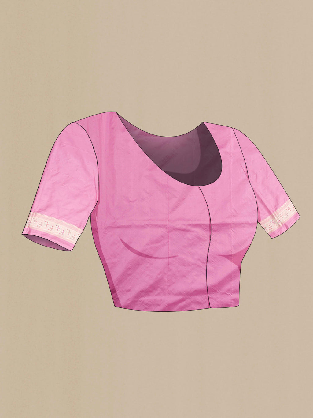 Close up image of the blouse of Pink Banarasi Silk Saree with Zari Brocade on the body and Zari Border