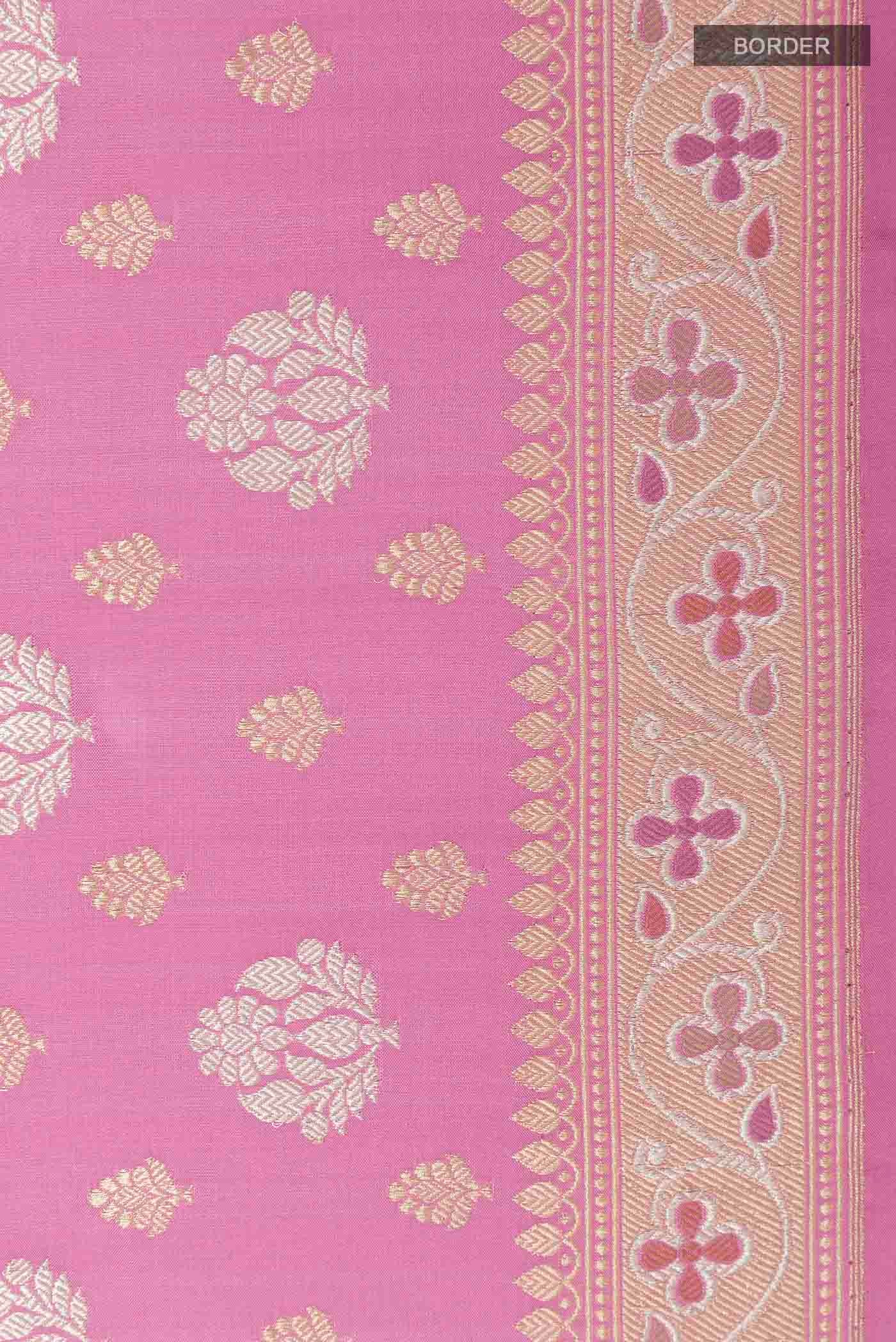 Border image of Pink Banarasi Silk Saree with Zari Brocade on the body and Zari Border