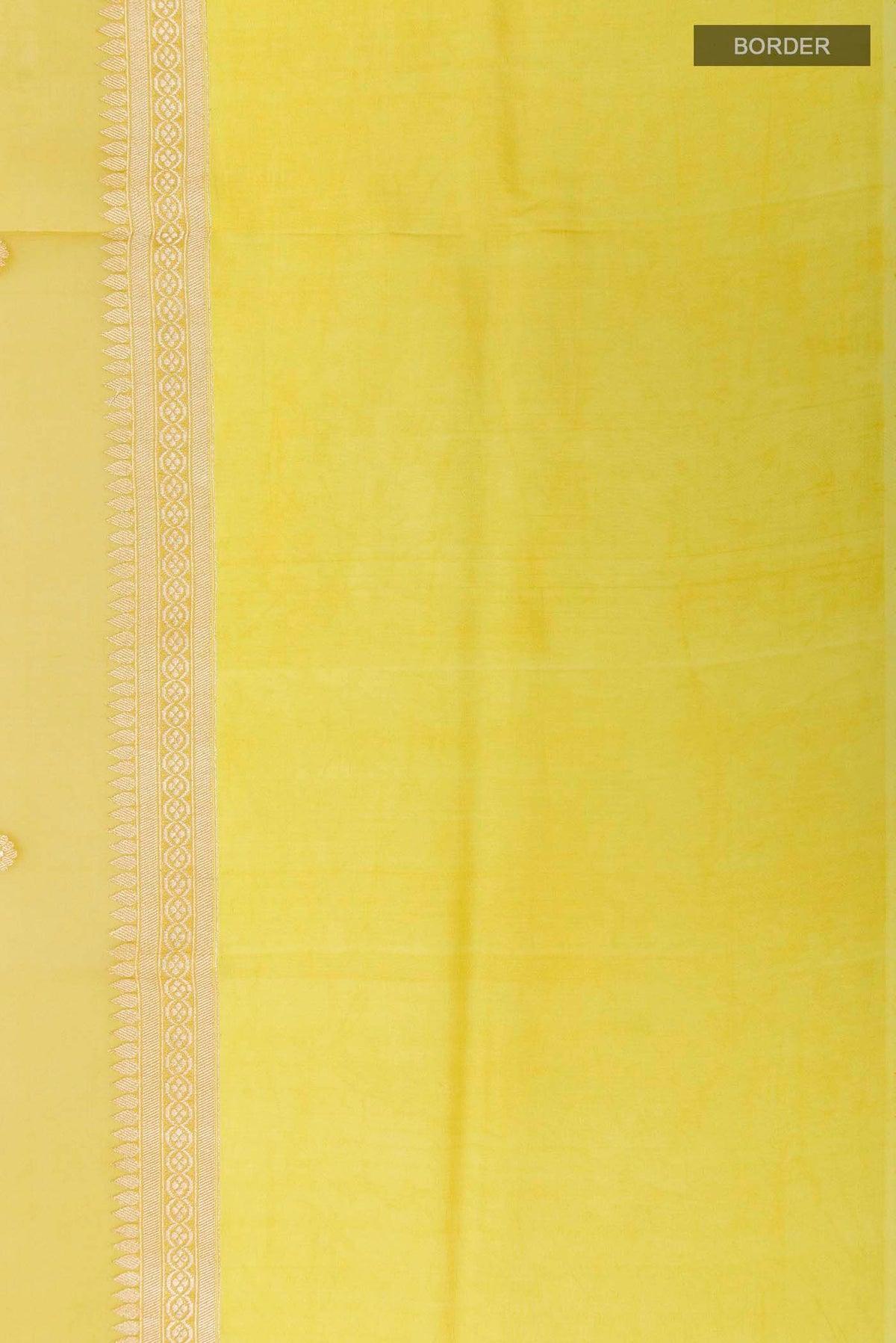 Border image of Yellow Banarasi Kora Silk Saree with Zari Butta on the body and Zari Border