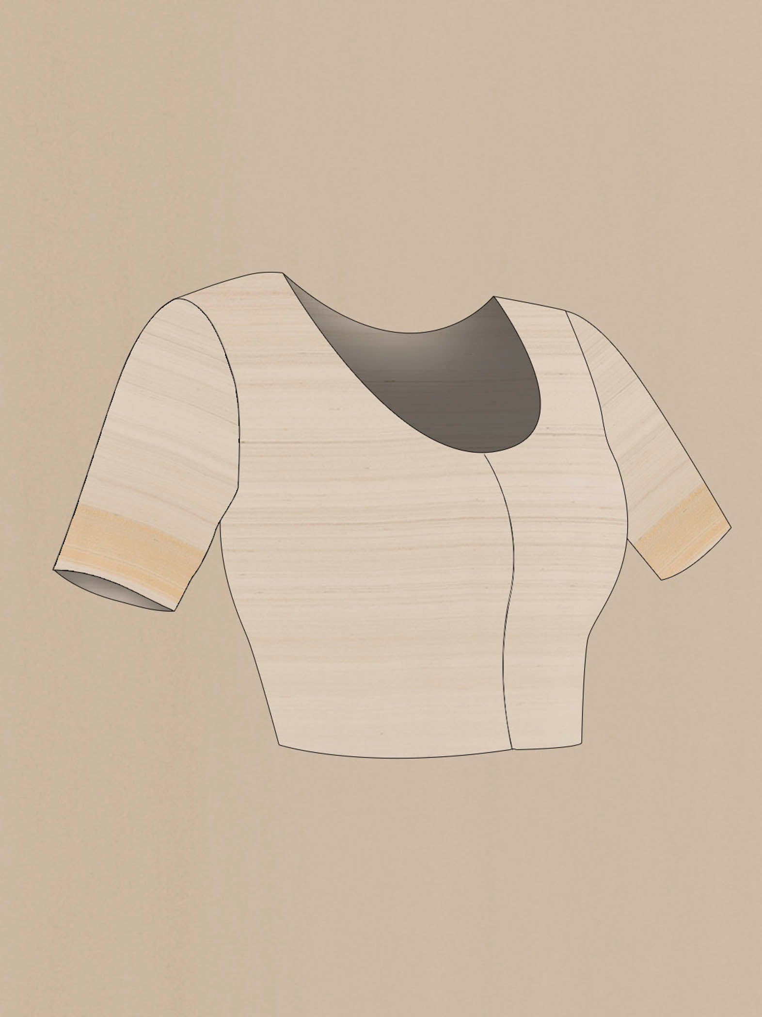 Close up image of the blouse of Cream Tussar Saree with Zari Butta on the body and Zari Border