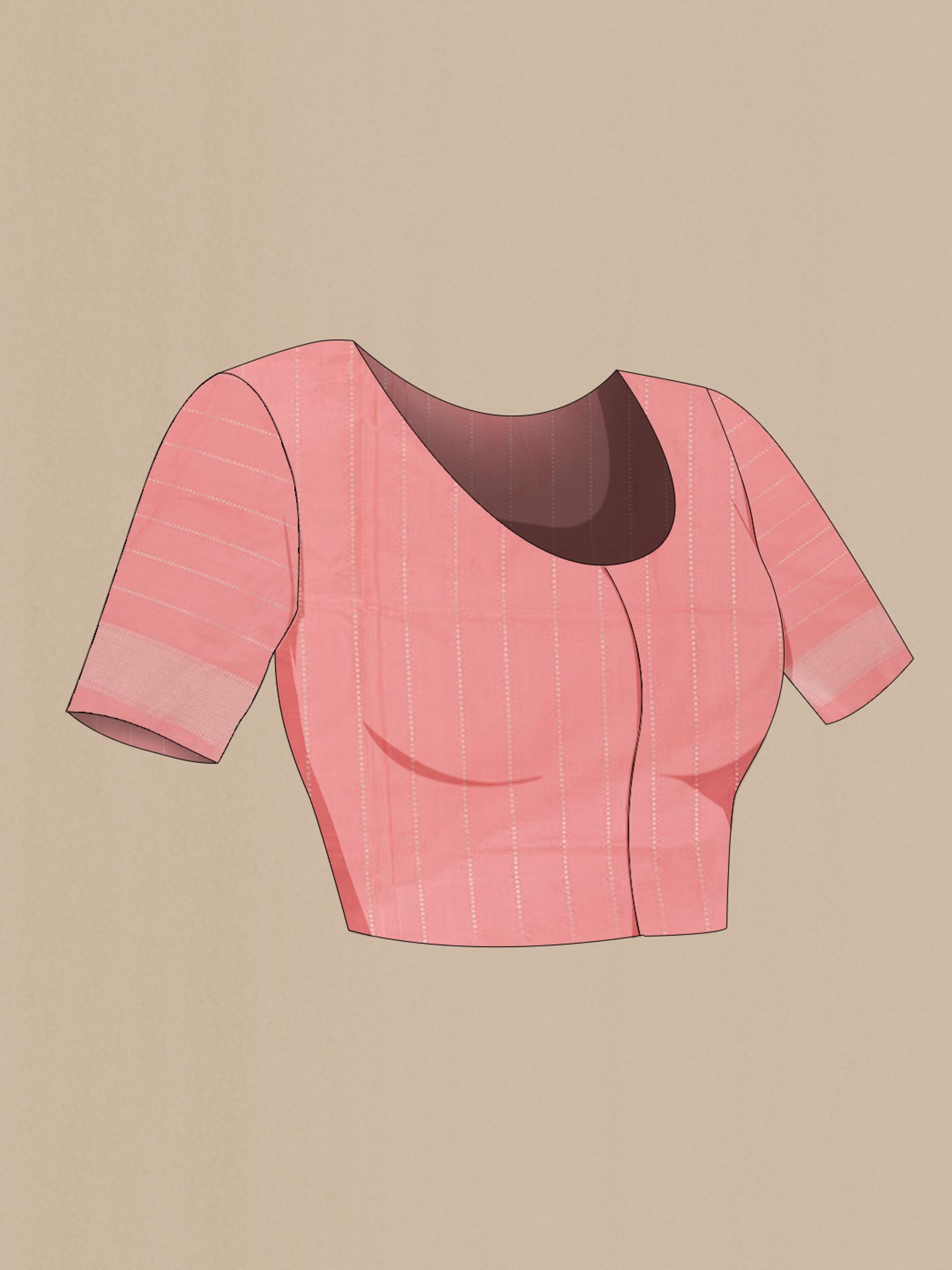 Close up image of the blouse of Rose pink Banarasi Silk Saree with Zari Butta on the body and Zari Border. 