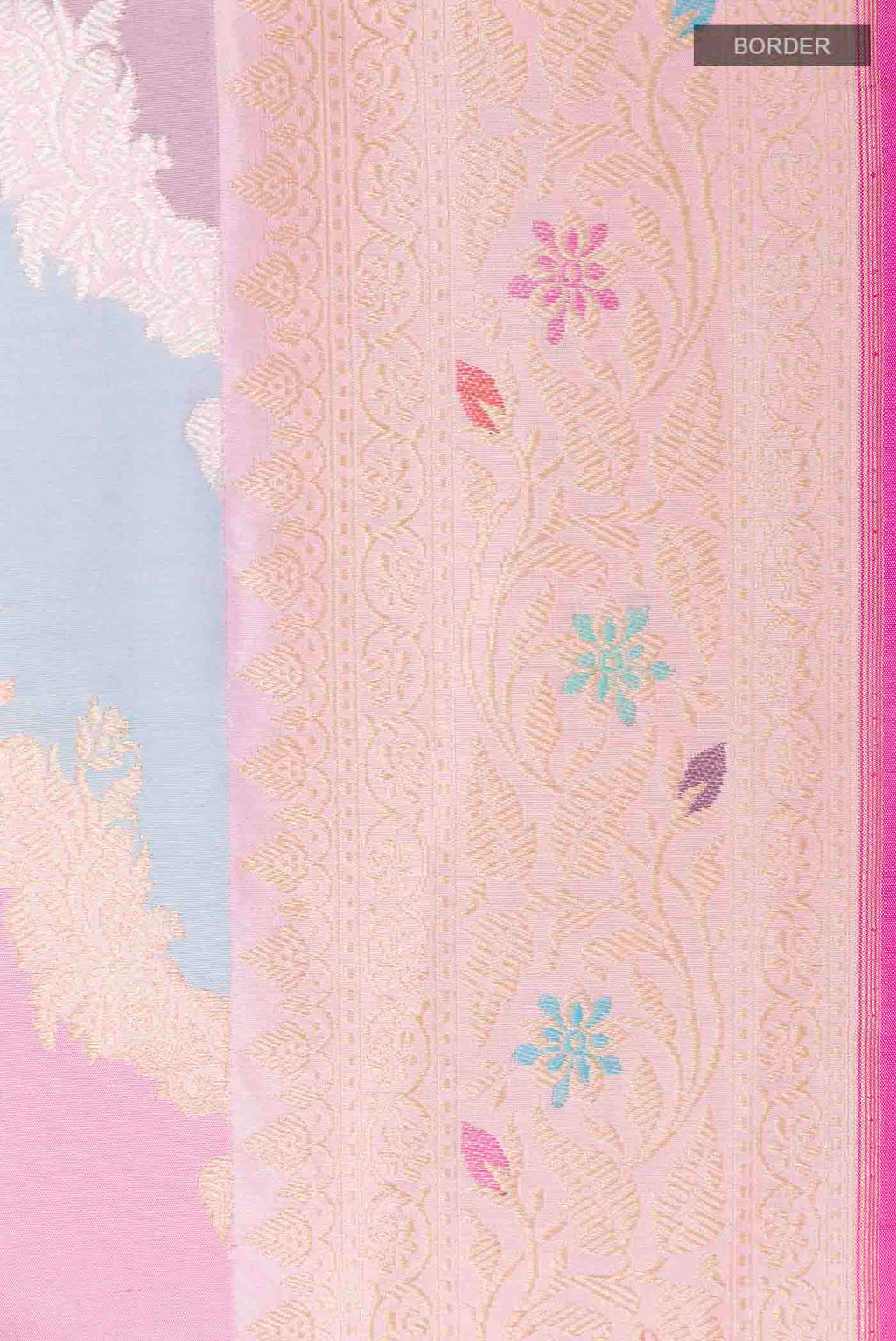 Border image of Multi Color Banarasi Silk Saree with Zari Brocade on the body and Zari Border