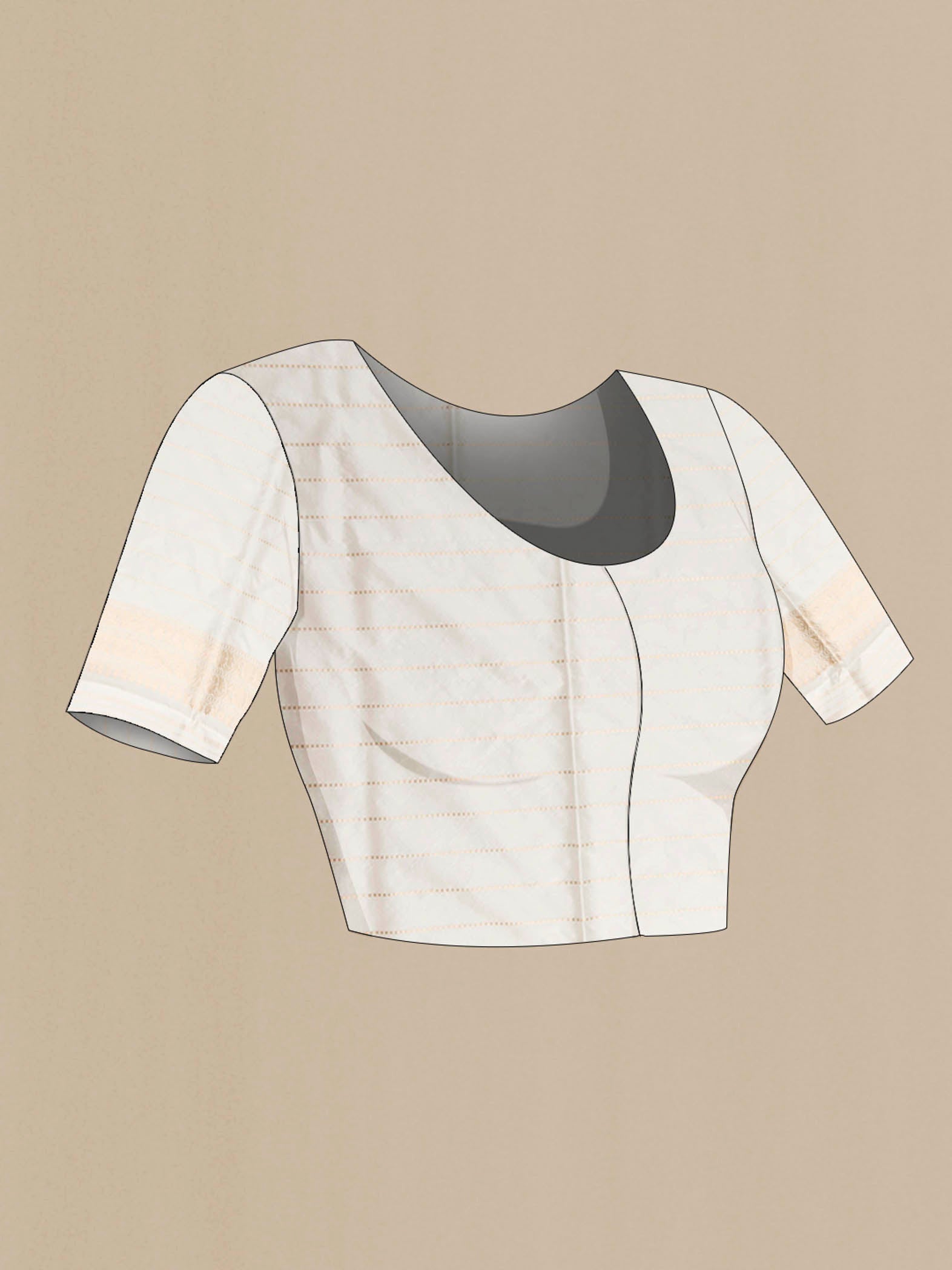 Close up image of the blouse of Off White Banarasi Silk Saree with Zari Brocade on the body and Zari Border