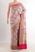 Lavender Banarasi Kora Silk Saree with Zari Brocade on the body and Zari Border displayed on a mannequin