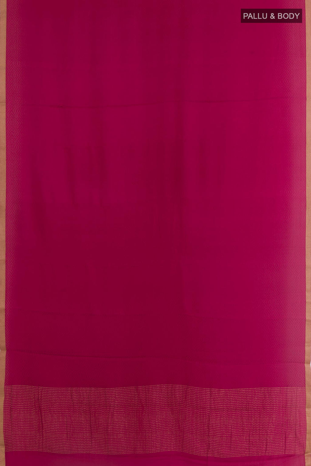 Flat view of Dark Pink Mysore Crepe Saree with Jacquard design on the body and Zari Border. 