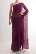 Purple Mysore Chiffon Saree with Plain Body and Zari Border.  displayed on a mannequin