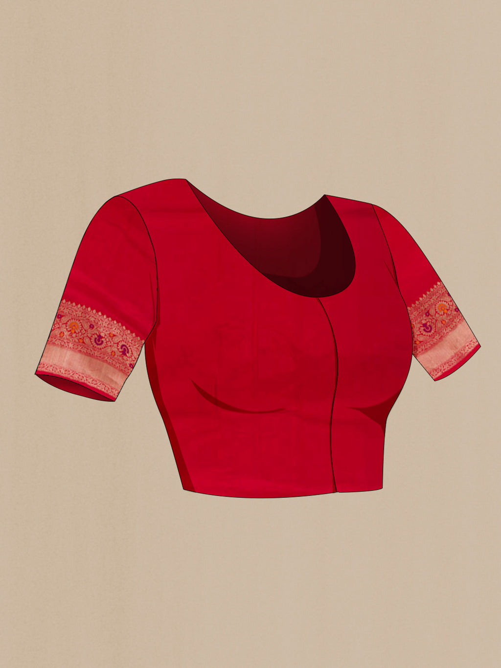 Close up image of the blouse of Pink Banarasi Katan Silk Saree with Zari Butta on the body and Zari Border. 