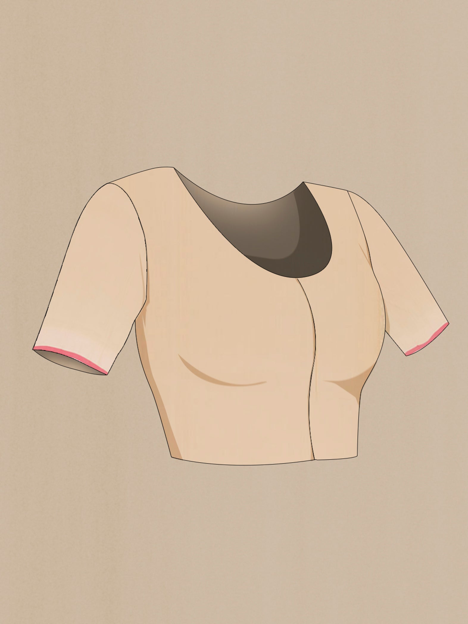 Close up image of the blouse of Beige Banarasi Katan Silk Saree with Zari Butta on the body and Zari Border. 