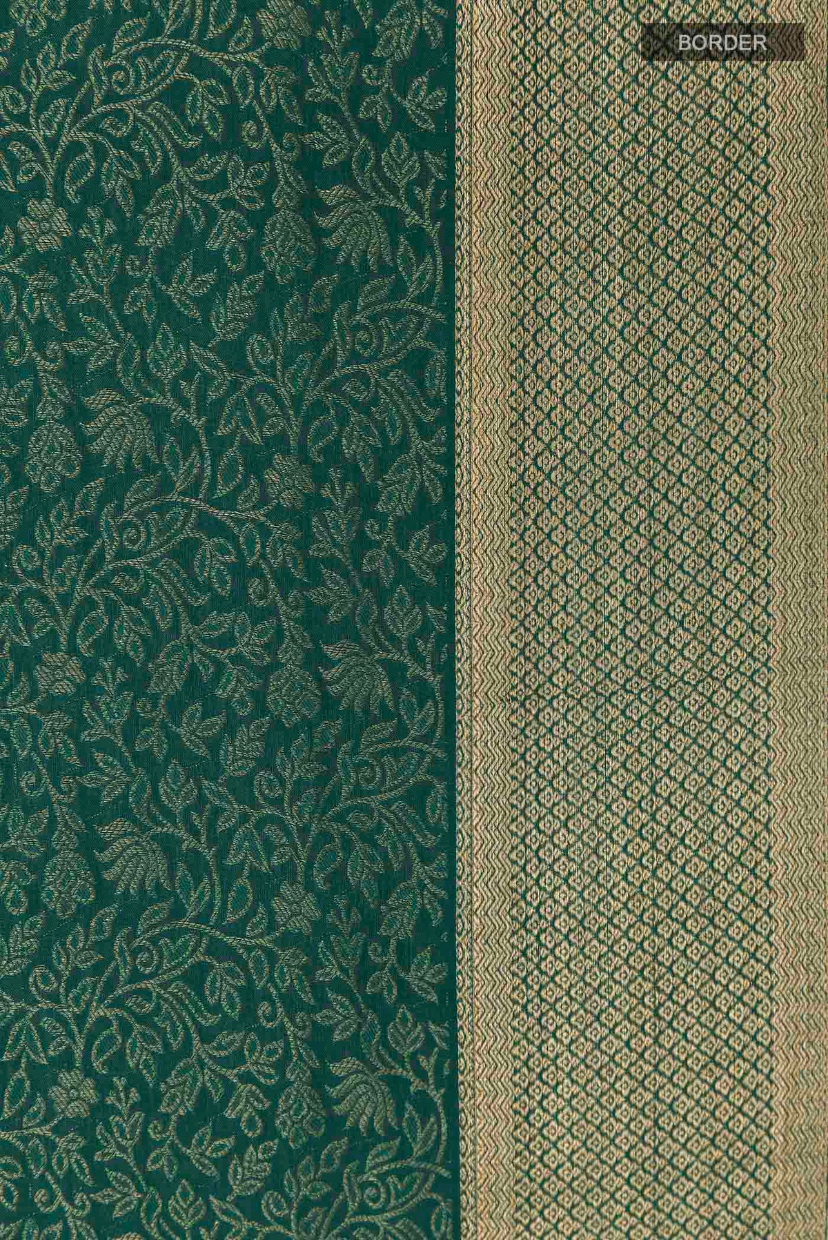 Border image of Green Mysore Crepe Saree with Zari Brocade on the body and Zari Border