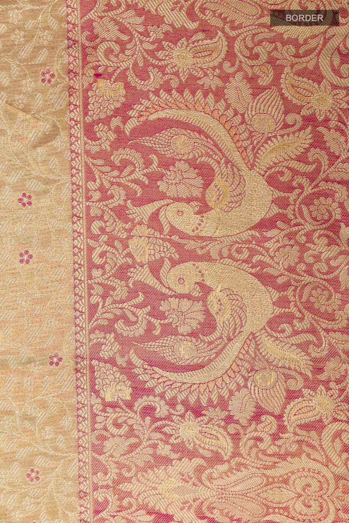 Border image of Golden Kanchipuram Tissue Silk Saree with Zari Brocade on the body and Zari Border