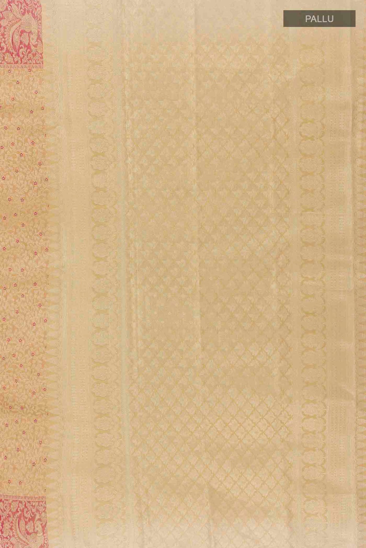 Close up image of the pallu of Golden Kanchipuram Tissue Silk Saree with Zari Brocade on the body and Zari Border
