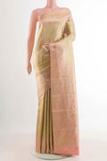 Golden Kanchipuram Tissue Silk Saree with Zari Brocade on the body and Zari Border displayed on a mannequin