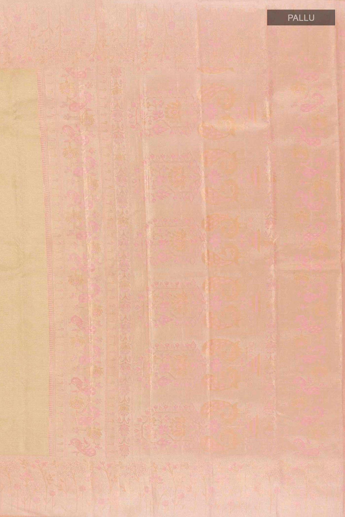 Close up image of the pallu of Golden Kanchipuram Tissue Silk Saree with Zari Brocade on the body and Zari Border
