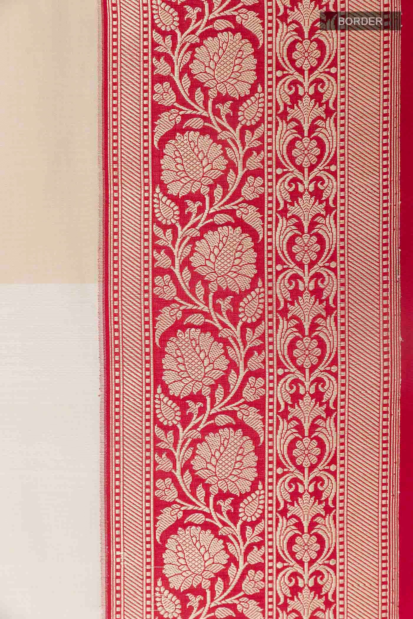 Border image of Off White Banarasi Silk Saree with Zari Butta on the body and Zari Border