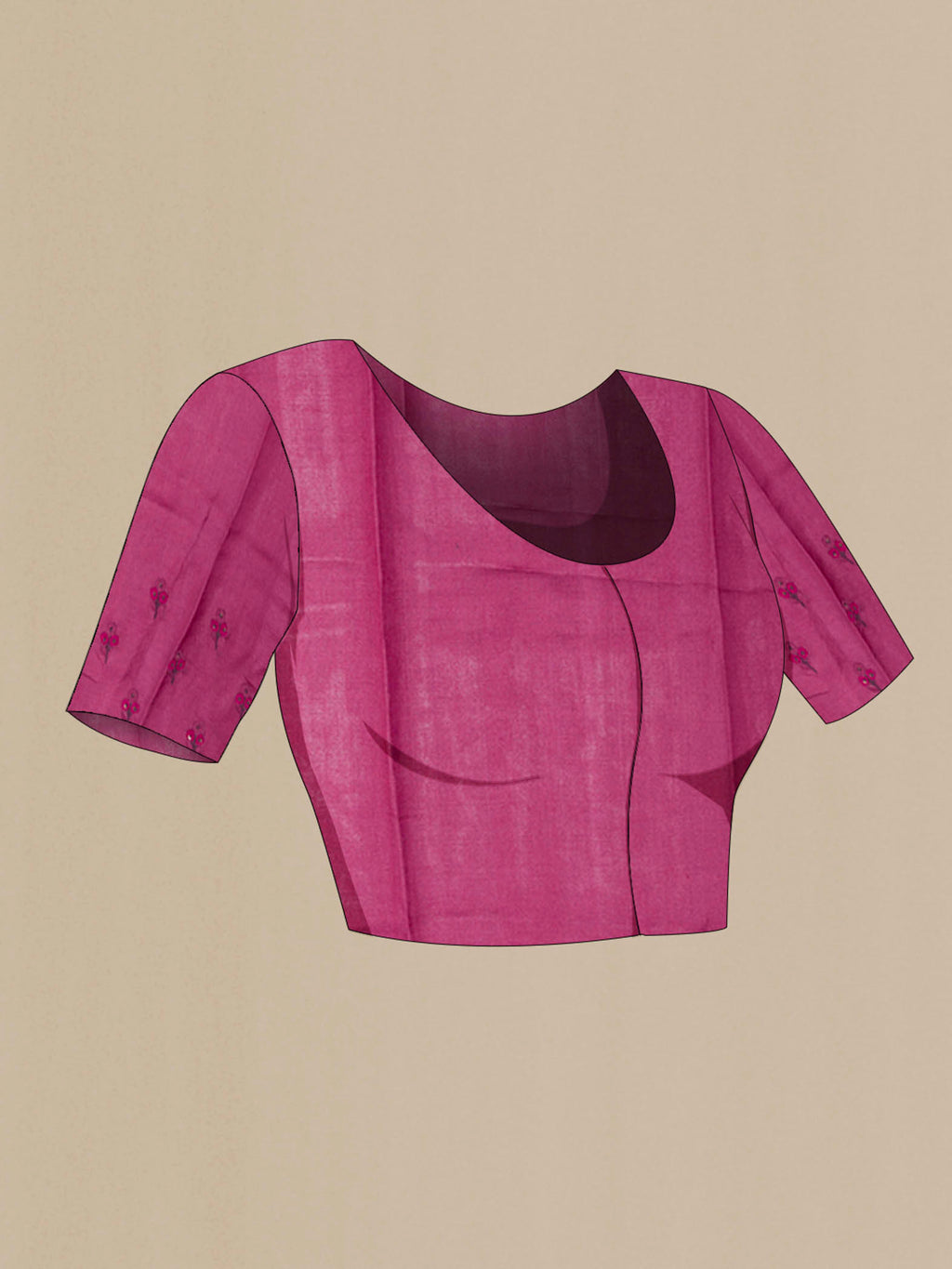 Close up image of the blouse of Lilac Tussar Saree with Printed design on the body and Thread Border