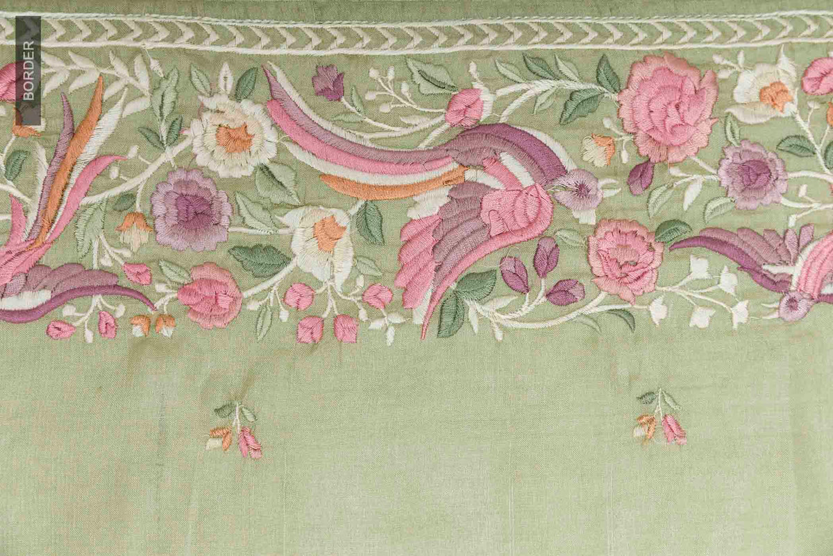 Border image of Sage Green Tussar Saree with Thread Butta on the body and Embroidery Border