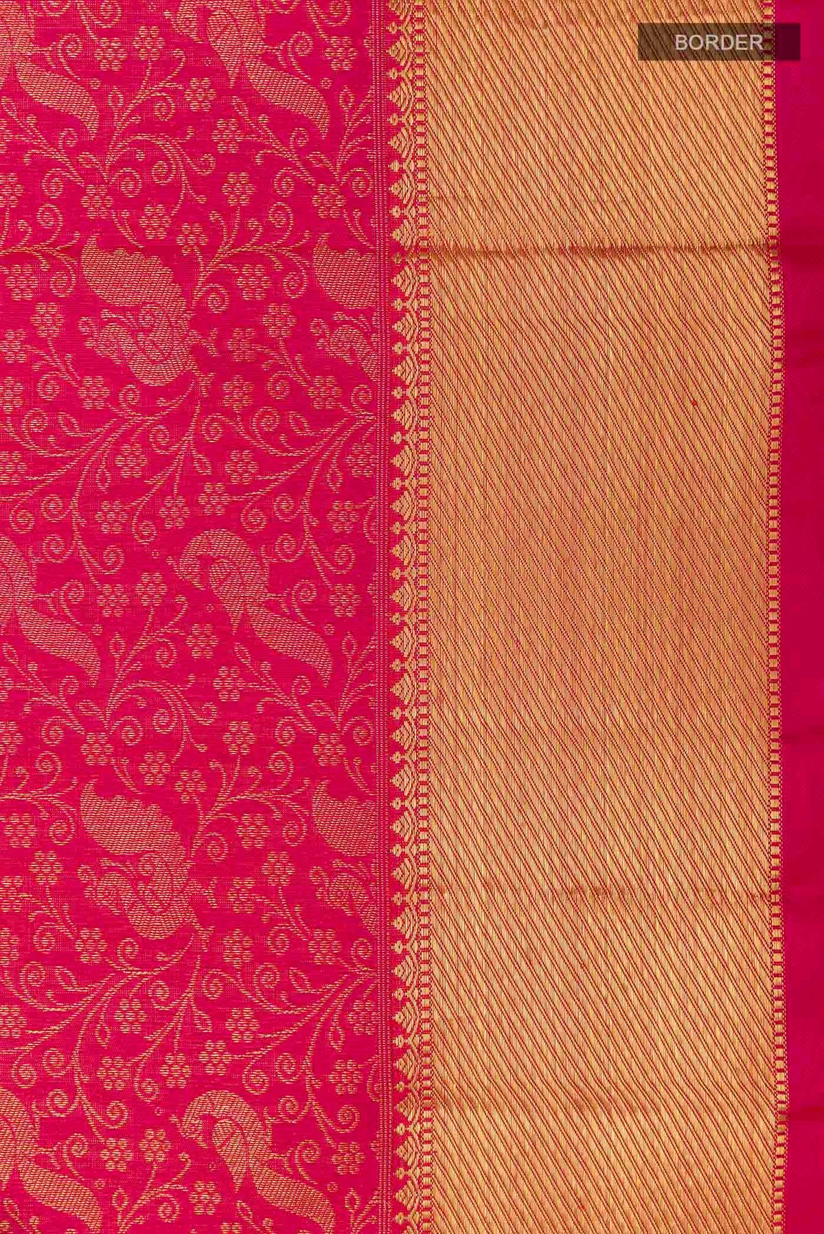 Border image of Pure Silk Pure Zari Pink Kanchipuram Saree with Zari Brocade on the body and Zari Border