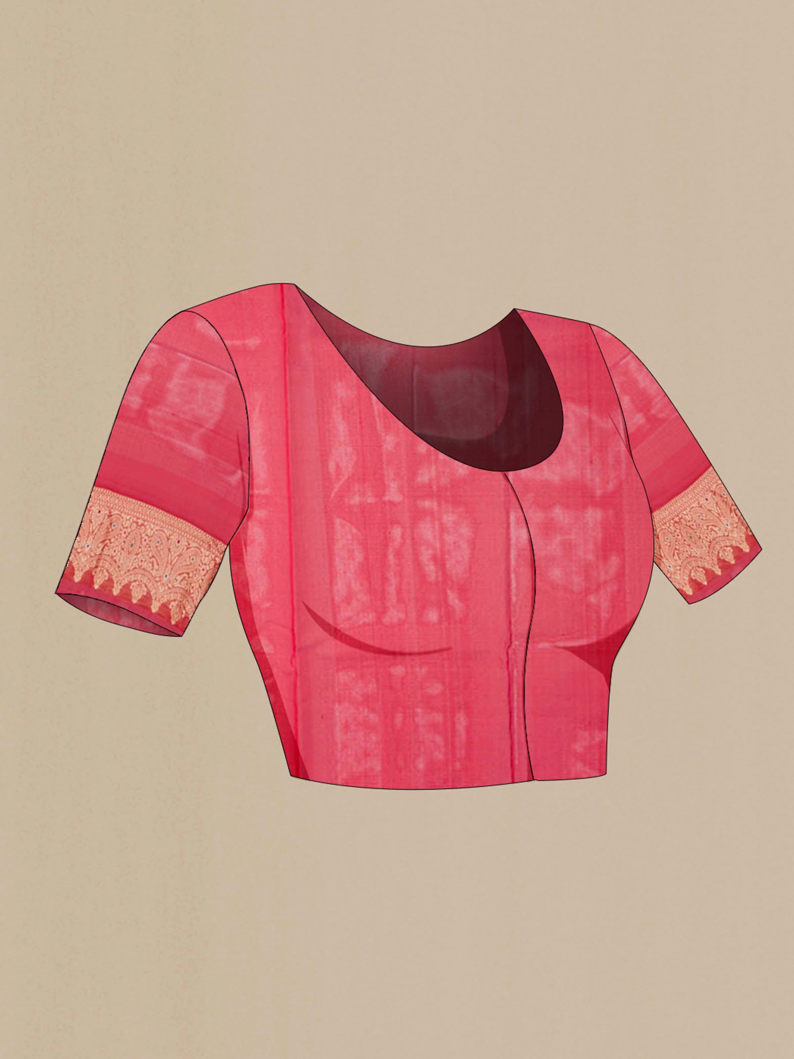 Close up image of the blouse of White Banarasi Kora Cotton Saree with Jacquard design on the body and Zari Border