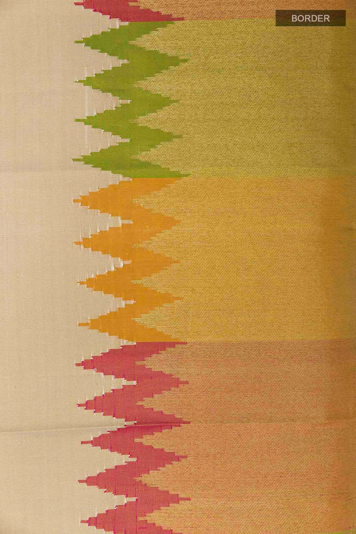 Border image of Beige Kanchipuram Silk Saree with Plain Body and Rising Temple Border