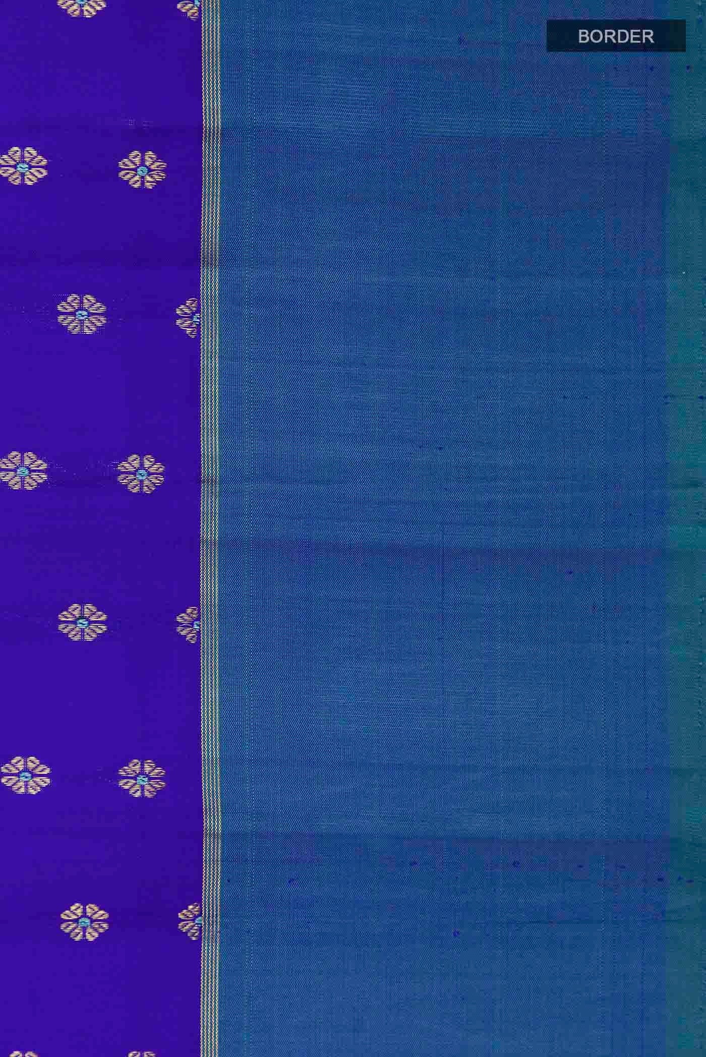 Border image of Blue Kanchipuram Silk Saree with Zari Butta on the body and Zari Border