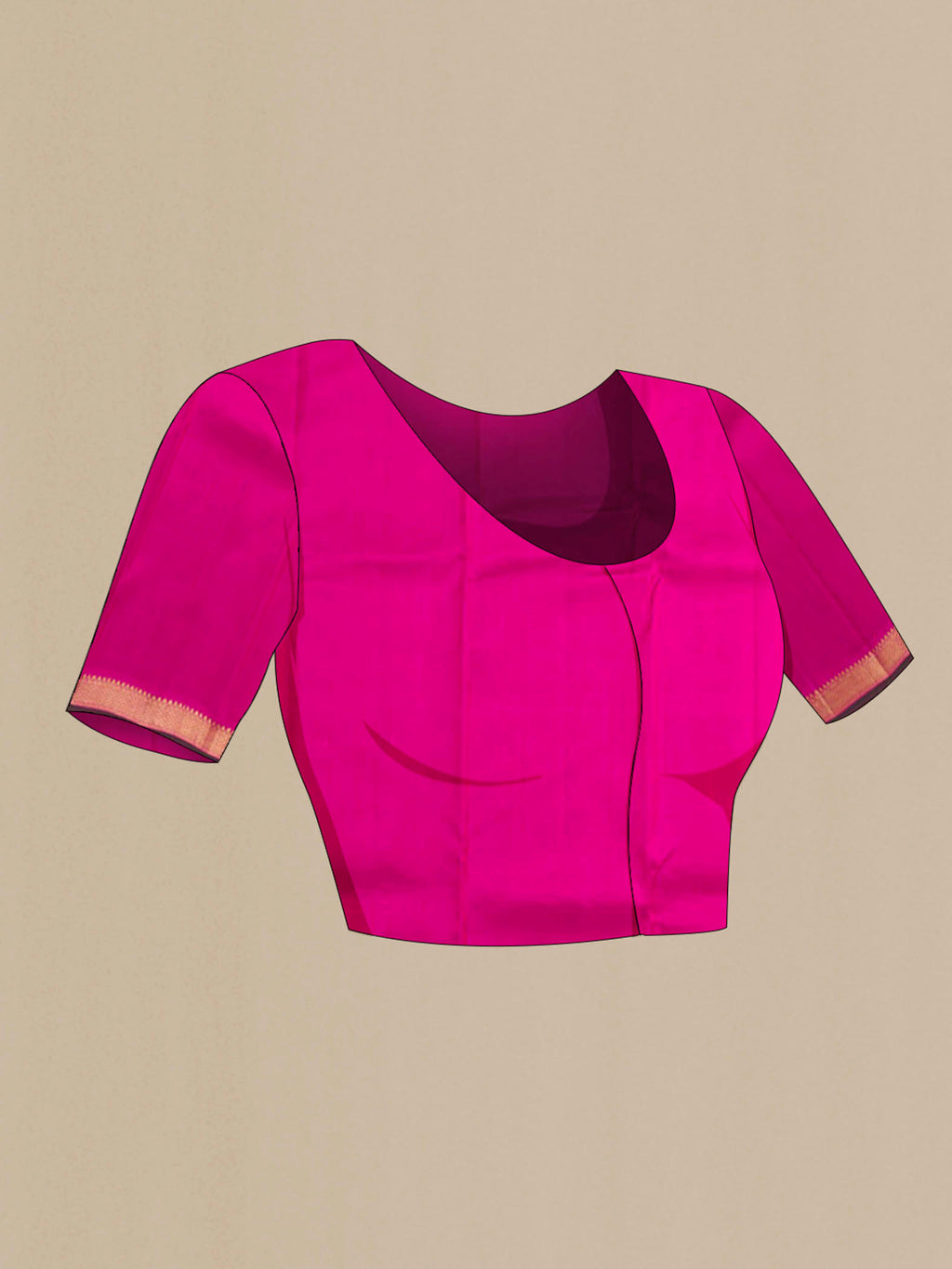 Close up image of the blouse of Pink with Orange Color Kanchipuram Silk Saree with Stripes on the body and Zari Border