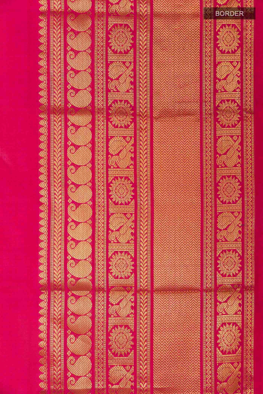 Border image of Pure Silk Pure Zari Pink Dual Tone Kanchipuram Saree with Zari Butta on the body and Zari Border