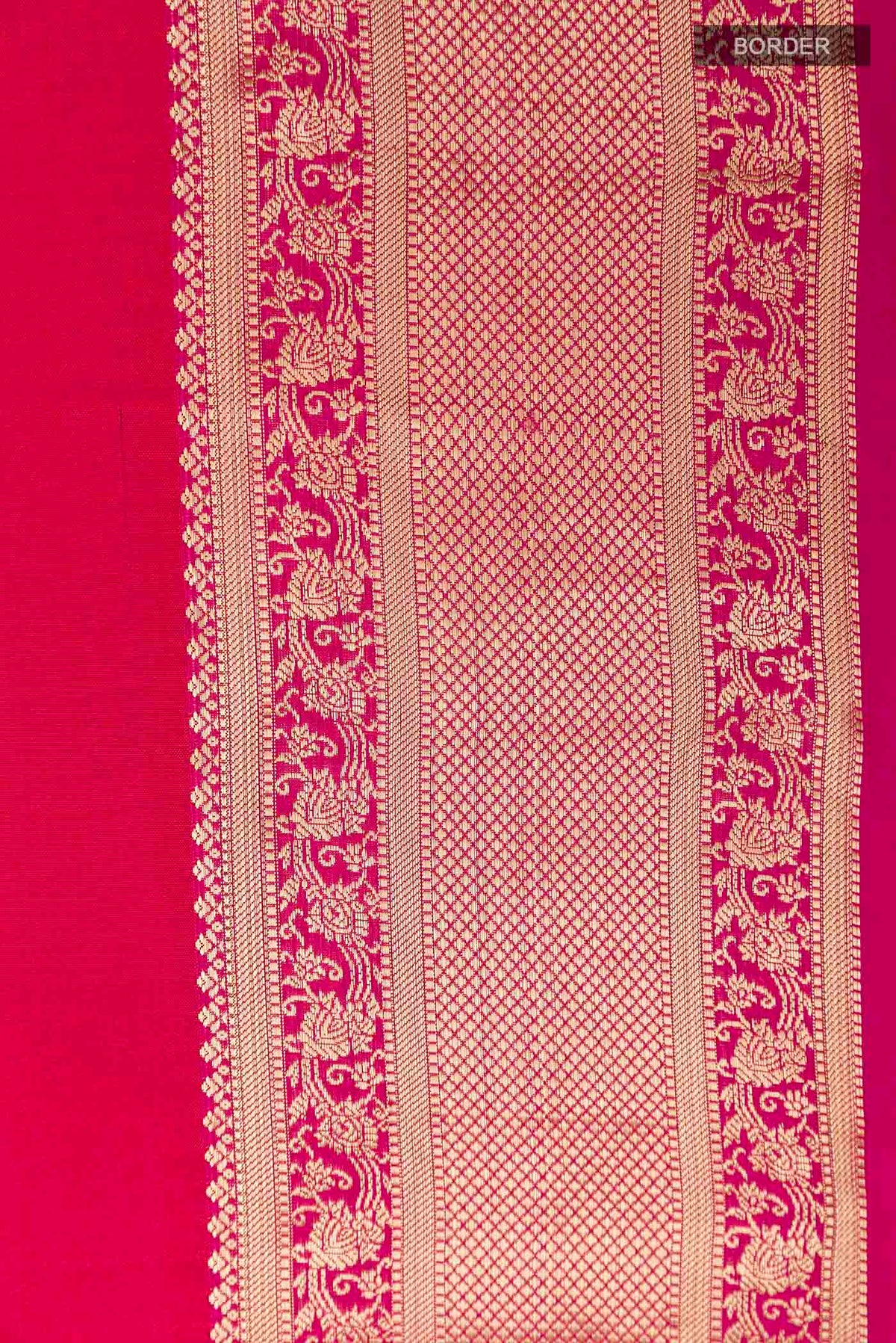 Border image of Red Soft Silk Saree with Zari Butta on the body and Zari Border