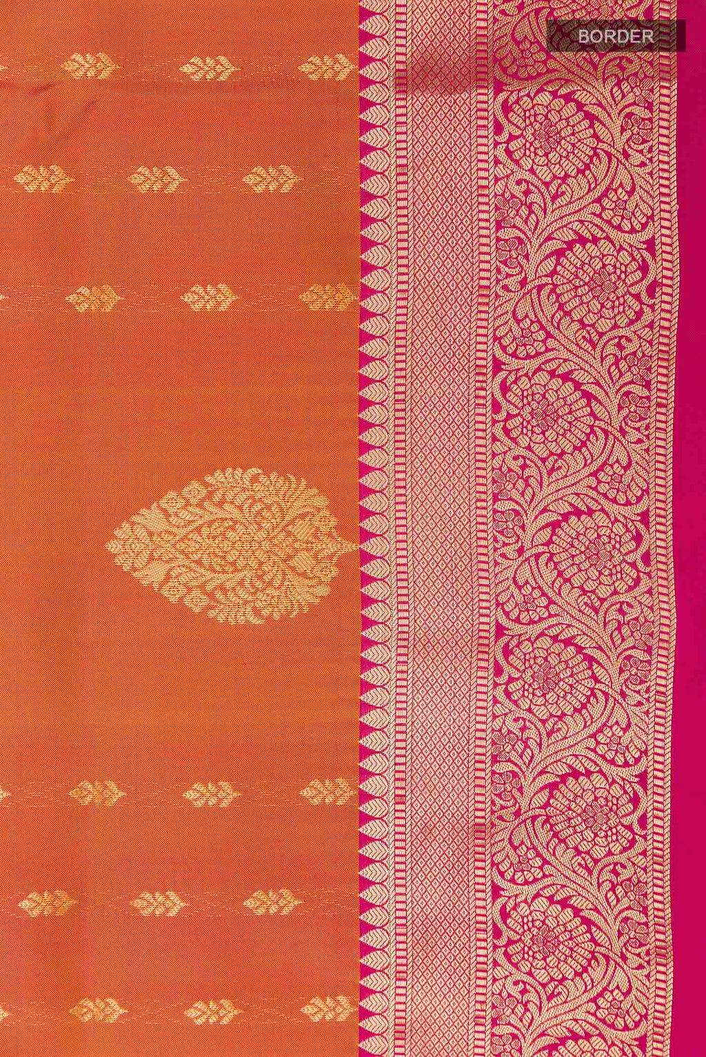 Border image of Peach Dual Tone Soft Silk Saree with Zari Butta on the body and Zari Border
