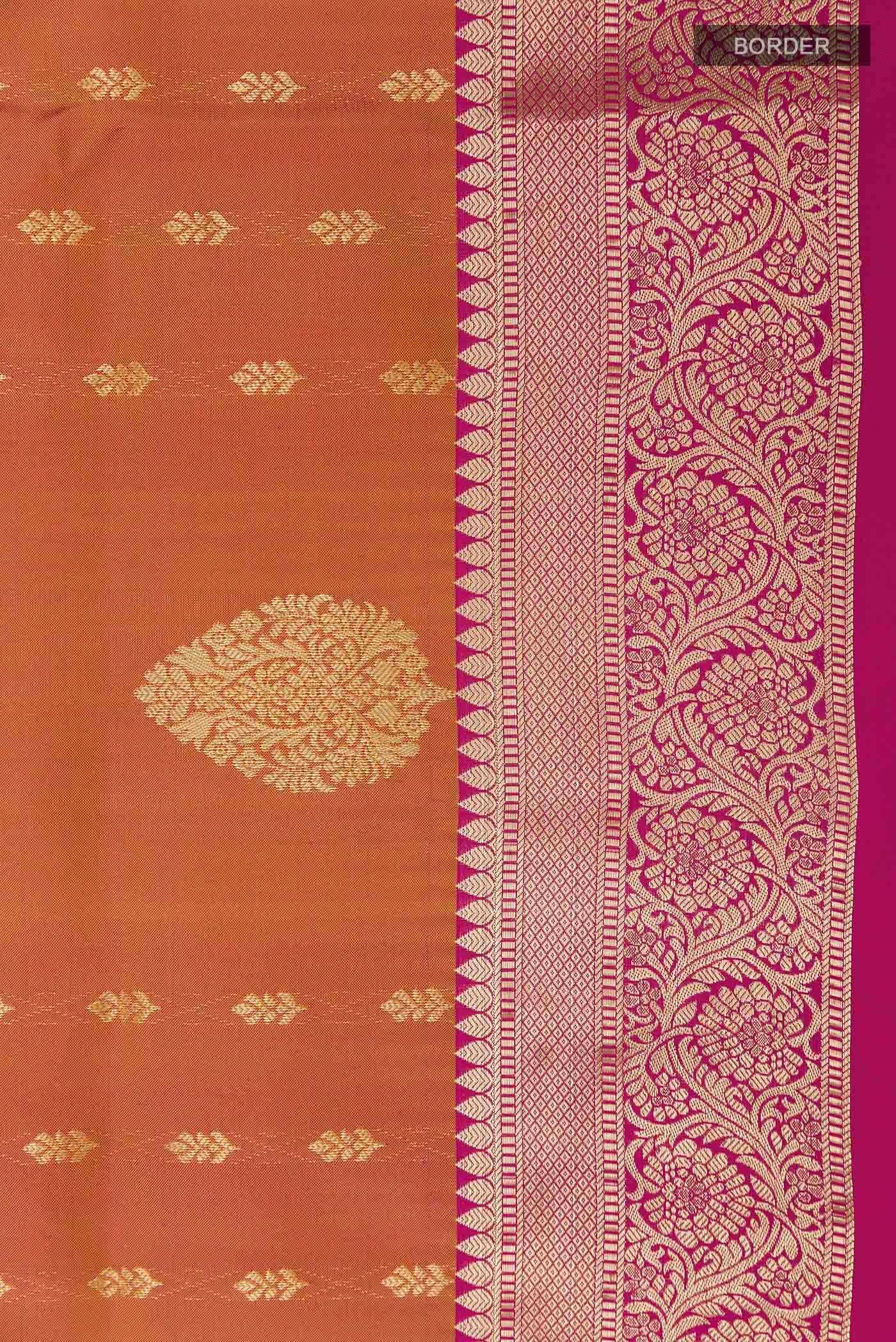 Border image of Peach Dual Tone Soft Silk Saree with Zari Butta on the body and Zari Border