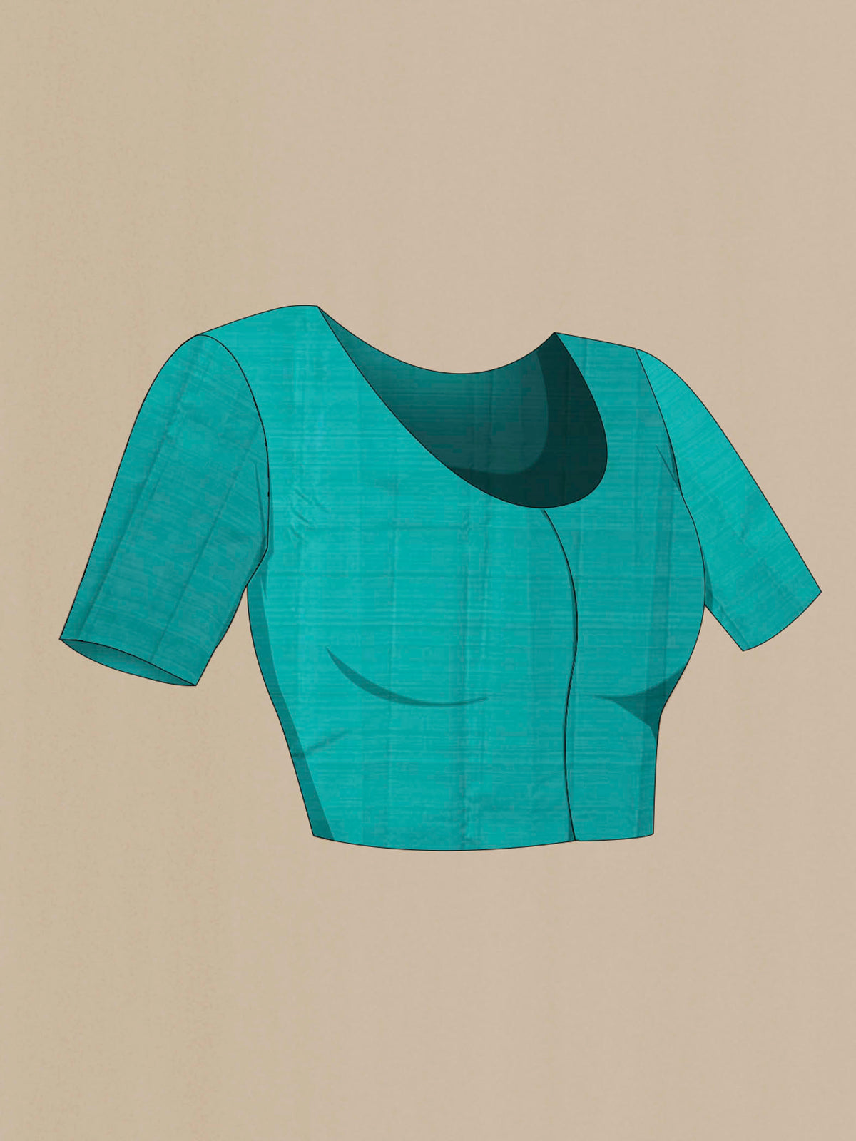 Close up image of the blouse of Sea Green Kanchipuram Silk Saree with Zari Butta on the body and Zari Border