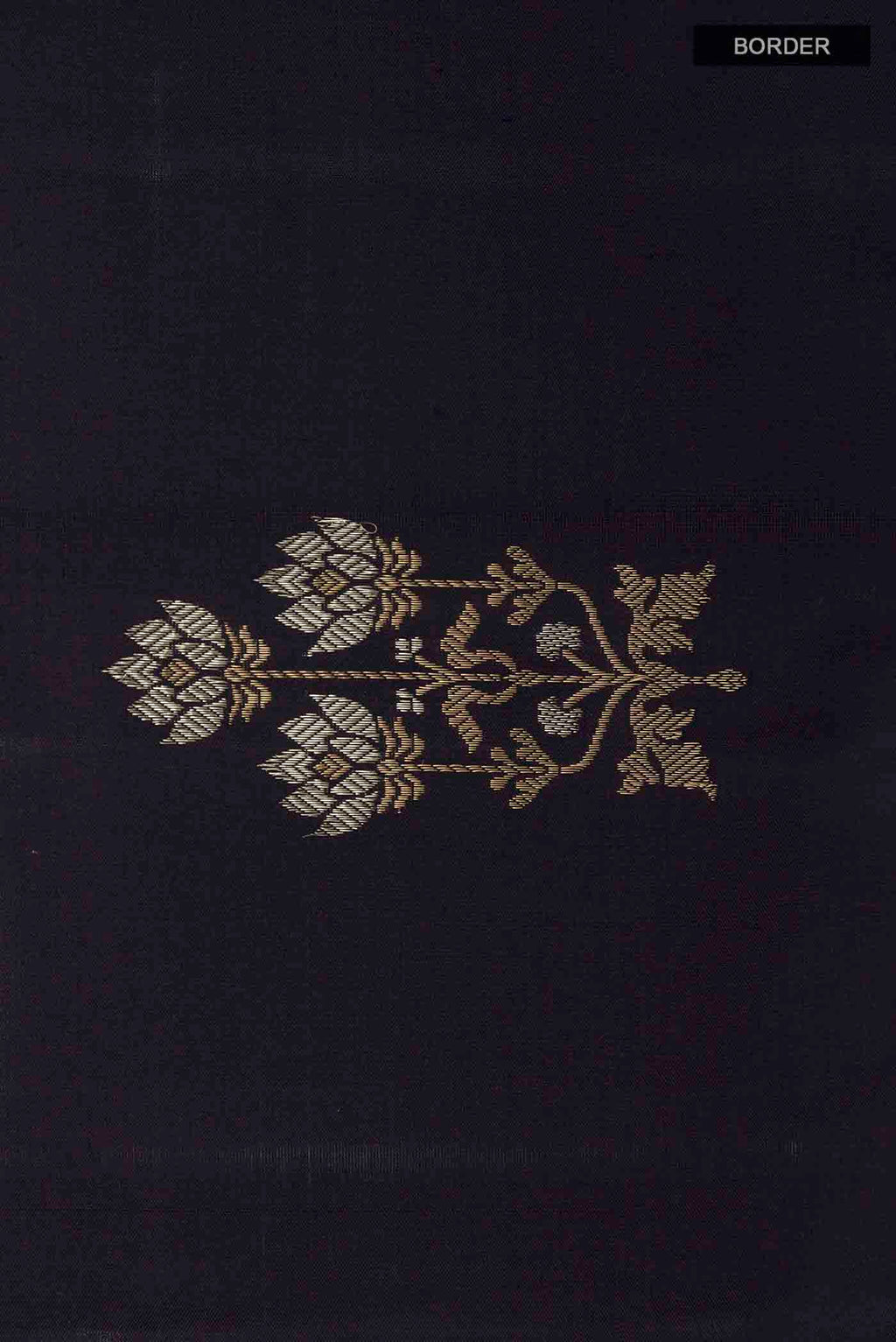 Border image of Dark Blue Kanchipuram Silk Saree with Zari Butta on the body and Zari Border