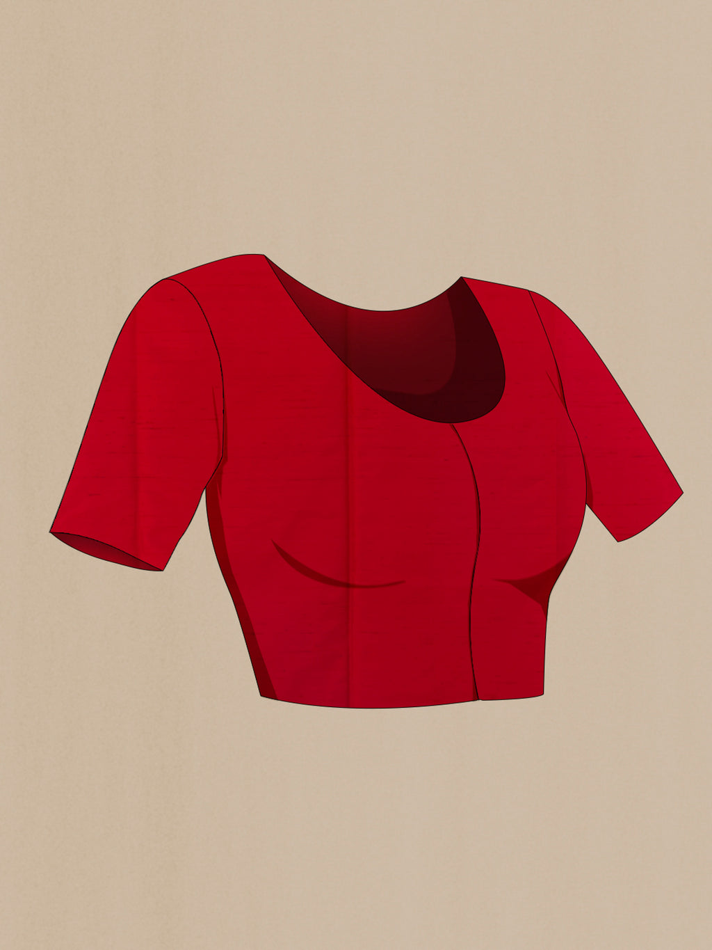 Close up image of the blouse of Pure Silk Red Soft Saree with Zari Butta on the body and Zari Border. 