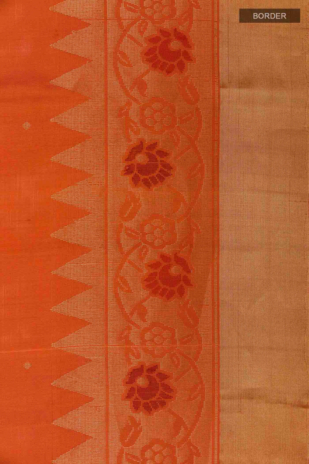 Border image of Orange Soft Silk Saree with Zari Butta on the body and Zari Border