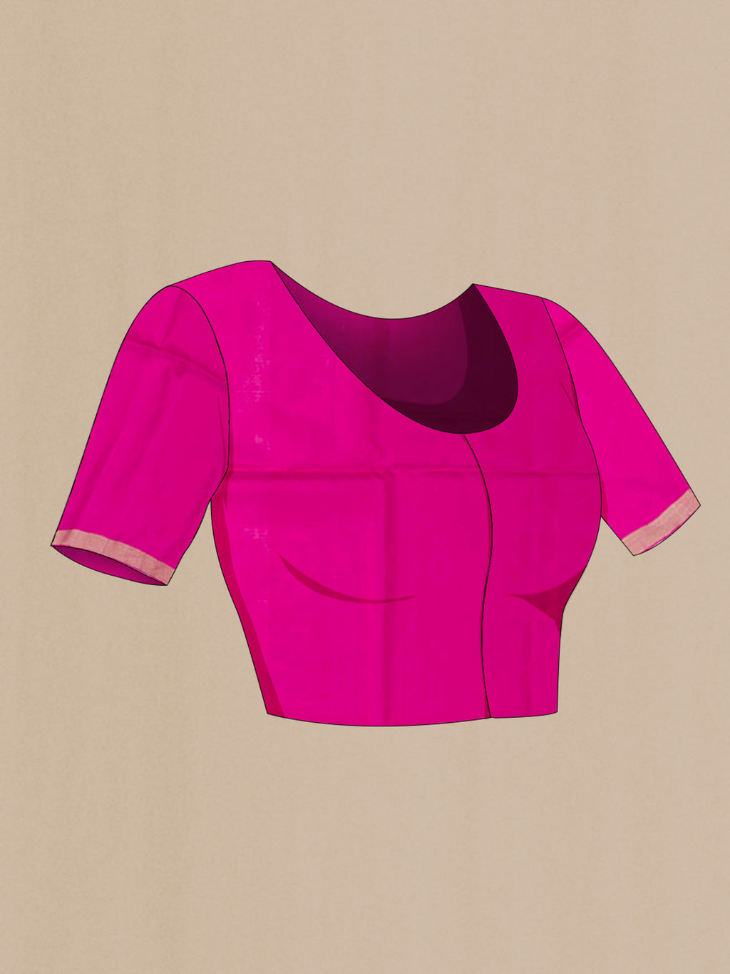 Close up image of the blouse of Pink Soft Silk Saree with Zari Butta on the body and Zari Border