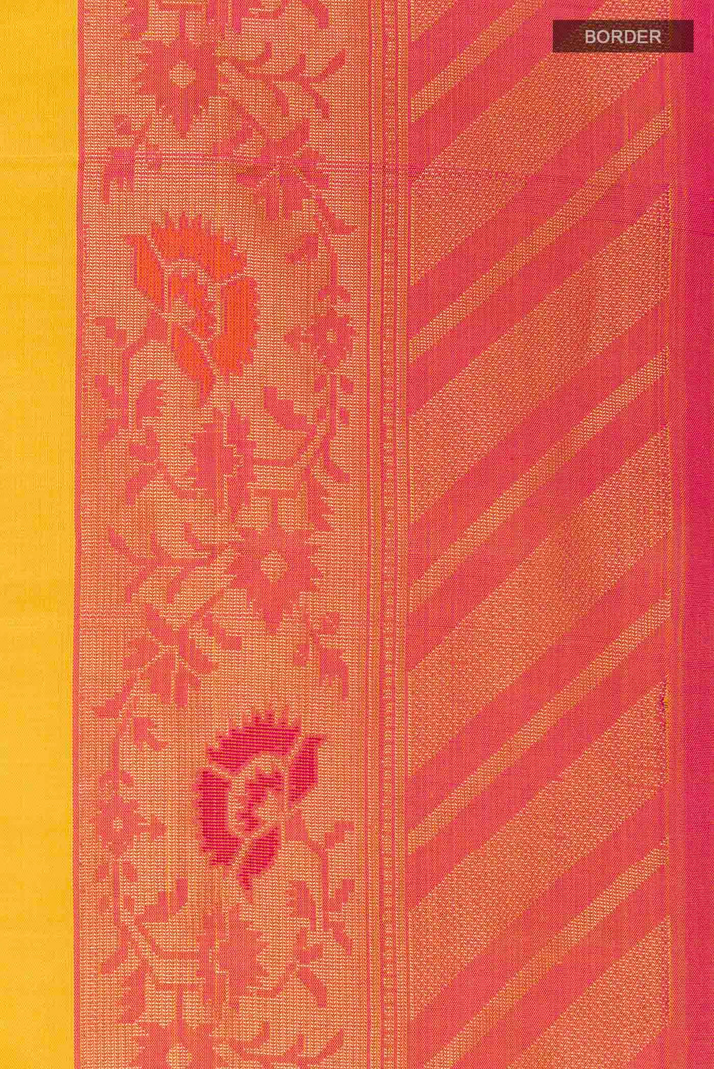 Border image of Yellow Soft Silk Saree with Zari Butta on the body and Zari Border