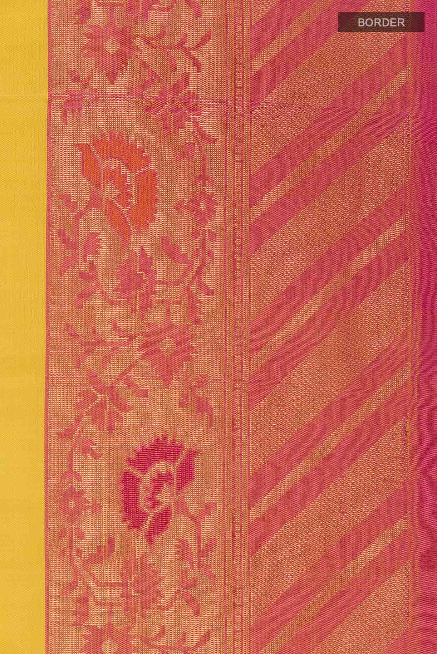 Border image of Yellow Soft Silk Saree with Zari Butta on the body and Zari Border