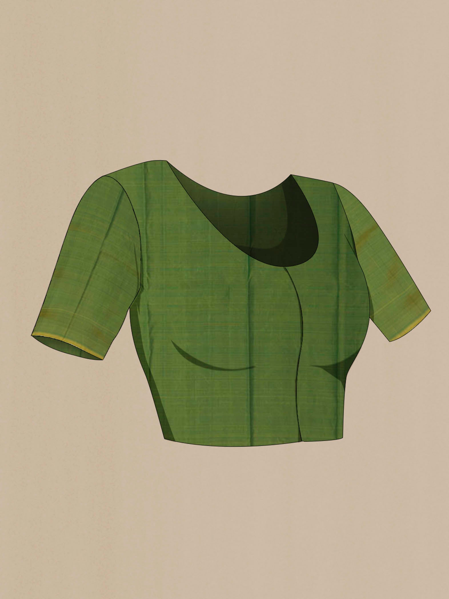 Close up image of the blouse of Bottle Green Kanchipuram Silk Saree with Zari Butta on the body and Zari Border