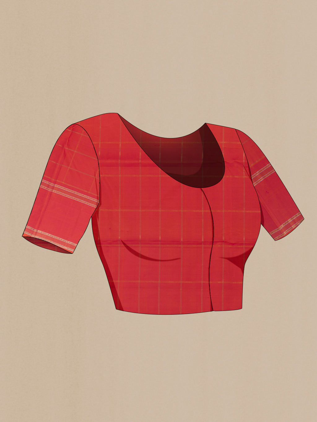 Close up image of the blouse of Pink Kanchipuram Silk Saree with Checked design on the body and Plain Border. 