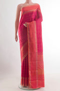 Pink Kanchipuram Silk Saree with Checked design on the body and Plain Border.  displayed on a mannequin